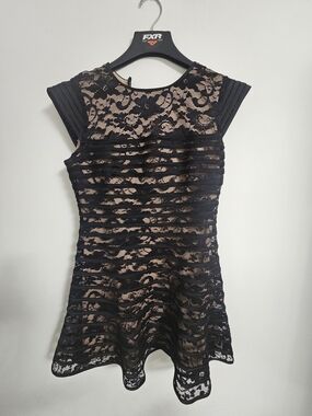 Black Lace Overlay Fit & Flare Dress